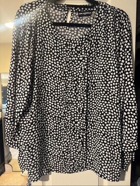 Karl Lagerfeld Black and White Polka Dot Pleated Front Blouse